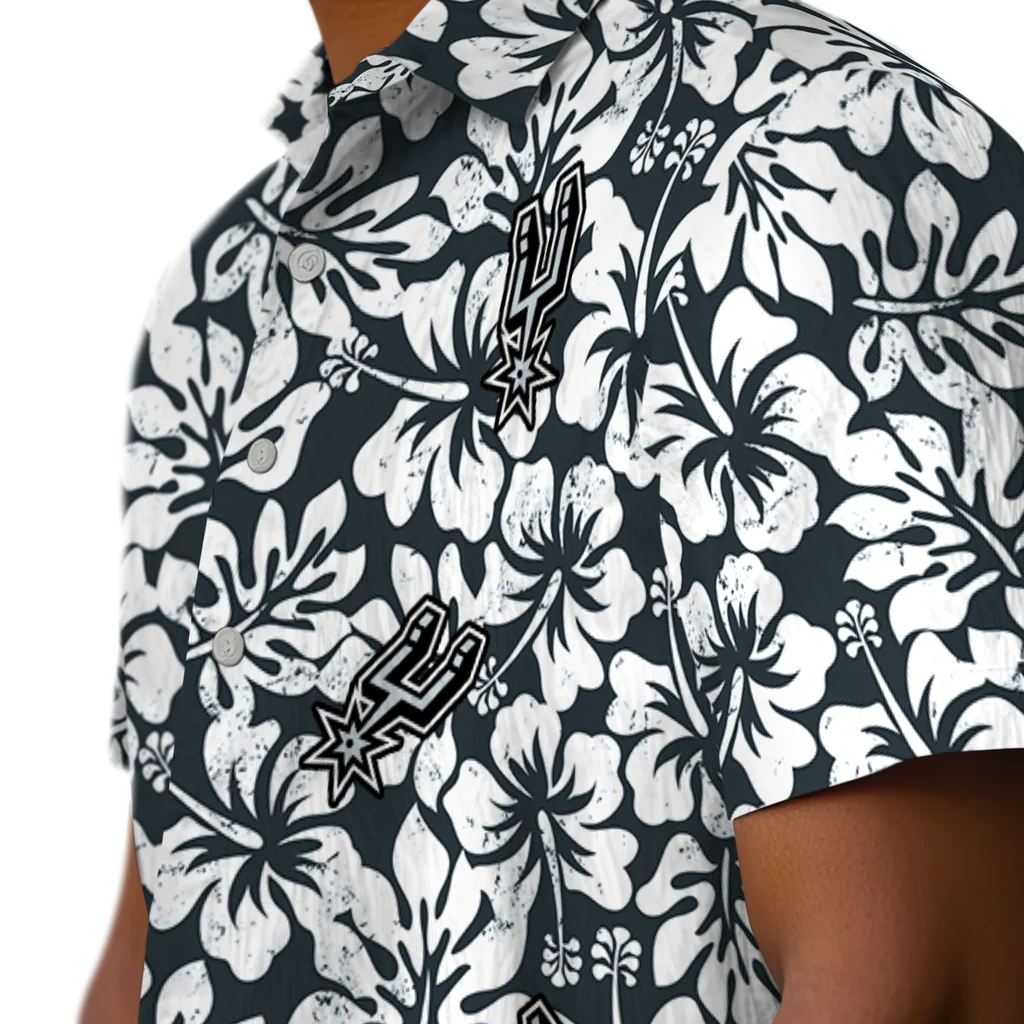 San Antonio Spurs Hawaiian Shirt - Hibiscus Motif san antonio spurs hibiscus motif silver white hawaiian shirts trendy
