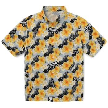 san antonio spurs hibiscus tropics silver yellow hawaiian shirts best selling