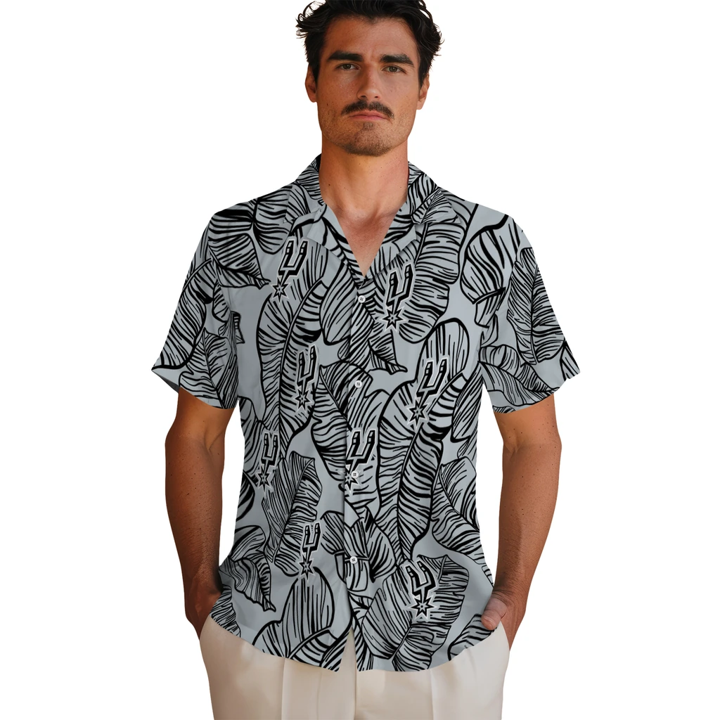 San Antonio Spurs Hawaiian Shirt - Leaf Outline san antonio spurs leaf outline silver hawaiian shirts fashion forward