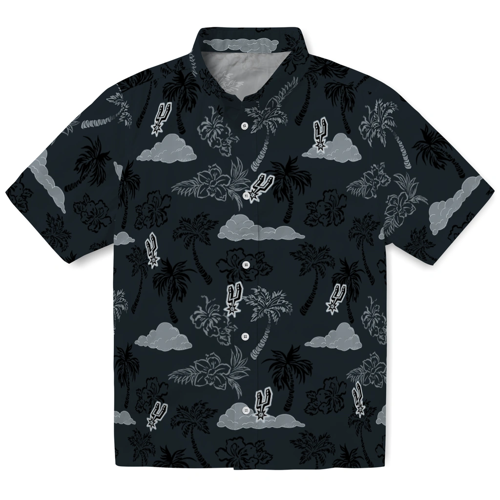 San Antonio Spurs Hawaiian Shirt - Palm And Clouds san antonio spurs palm and clouds silver hawaiian shirts best selling