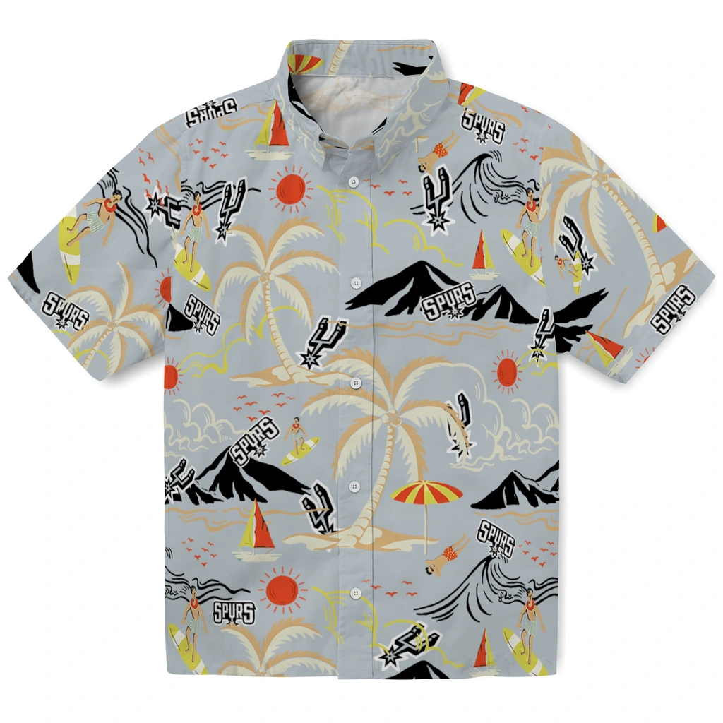 San Antonio Spurs Hawaiian Shirt - Palm Tree Island san antonio spurs palm tree island silver hawaiian shirts best selling