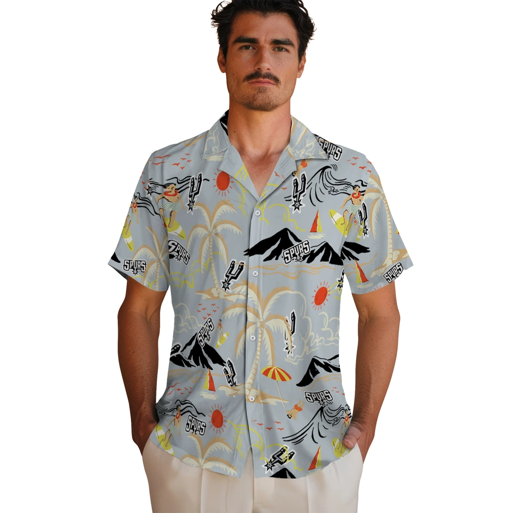 San Antonio Spurs Hawaiian Shirt - Palm Tree Island san antonio spurs palm tree island silver hawaiian shirts fashion forward