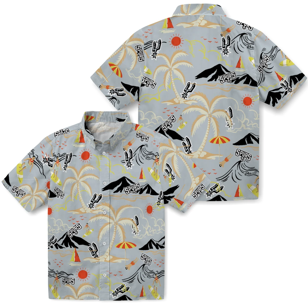San Antonio Spurs Hawaiian Shirt - Palm Tree Island san antonio spurs palm tree island silver hawaiian shirts high quality