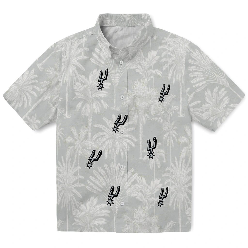 San Antonio Spurs Hawaiian Shirt - Vintage Palm Tree san antonio spurs palm shadows silver hawaiian shirts best selling