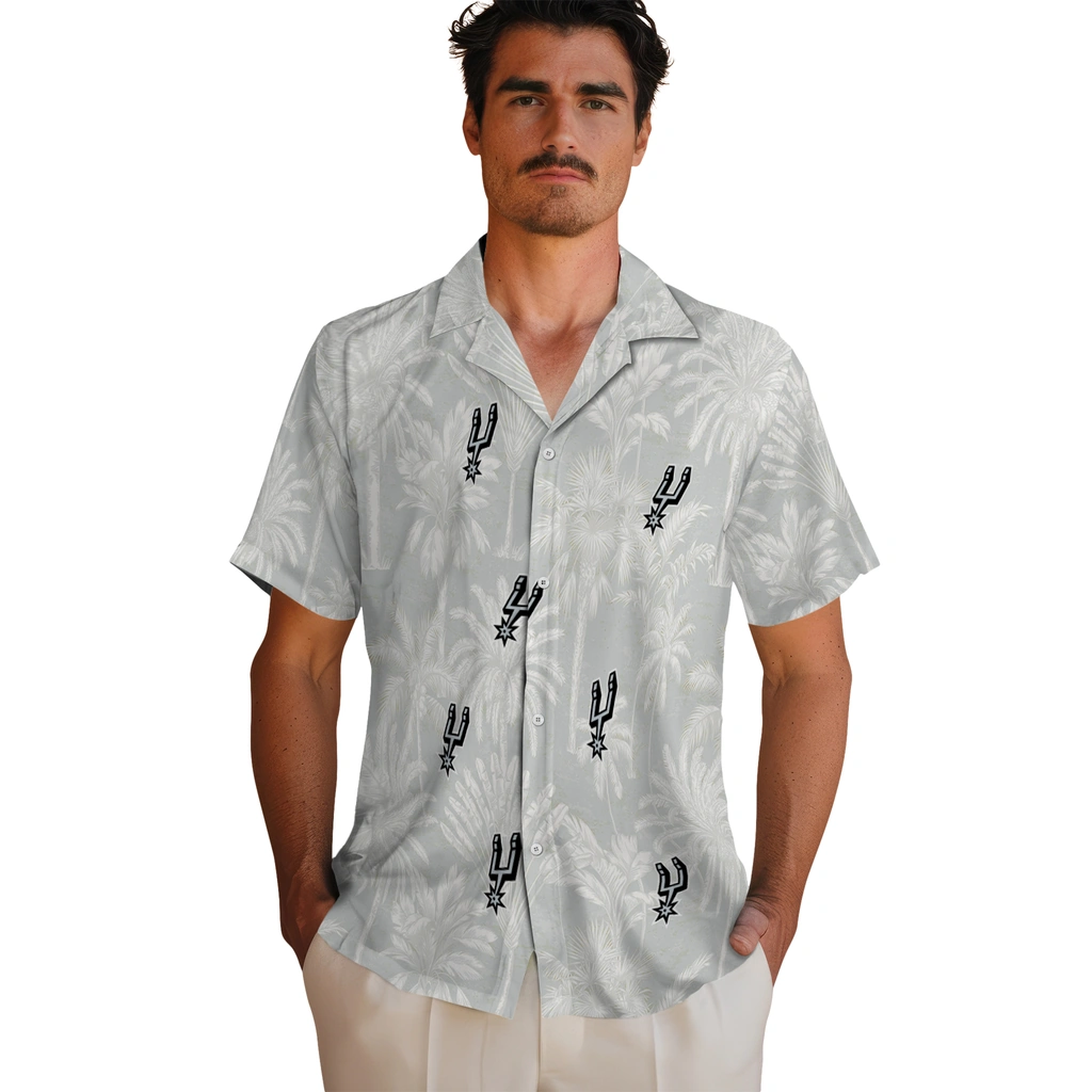 San Antonio Spurs Hawaiian Shirt - Vintage Palm Tree san antonio spurs palm shadows silver hawaiian shirts fashion forward