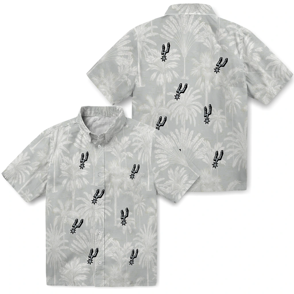 San Antonio Spurs Hawaiian Shirt - Vintage Palm Tree san antonio spurs palm shadows silver hawaiian shirts high quality