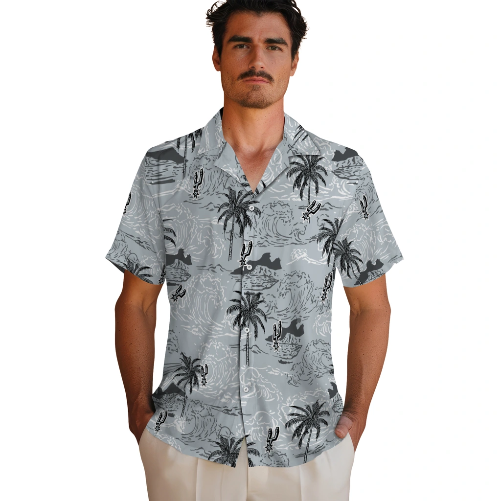 San Antonio Spurs Hawaiian Shirt - Wave Palm san antonio spurs wave palm silver hawaiian shirts fashion forward