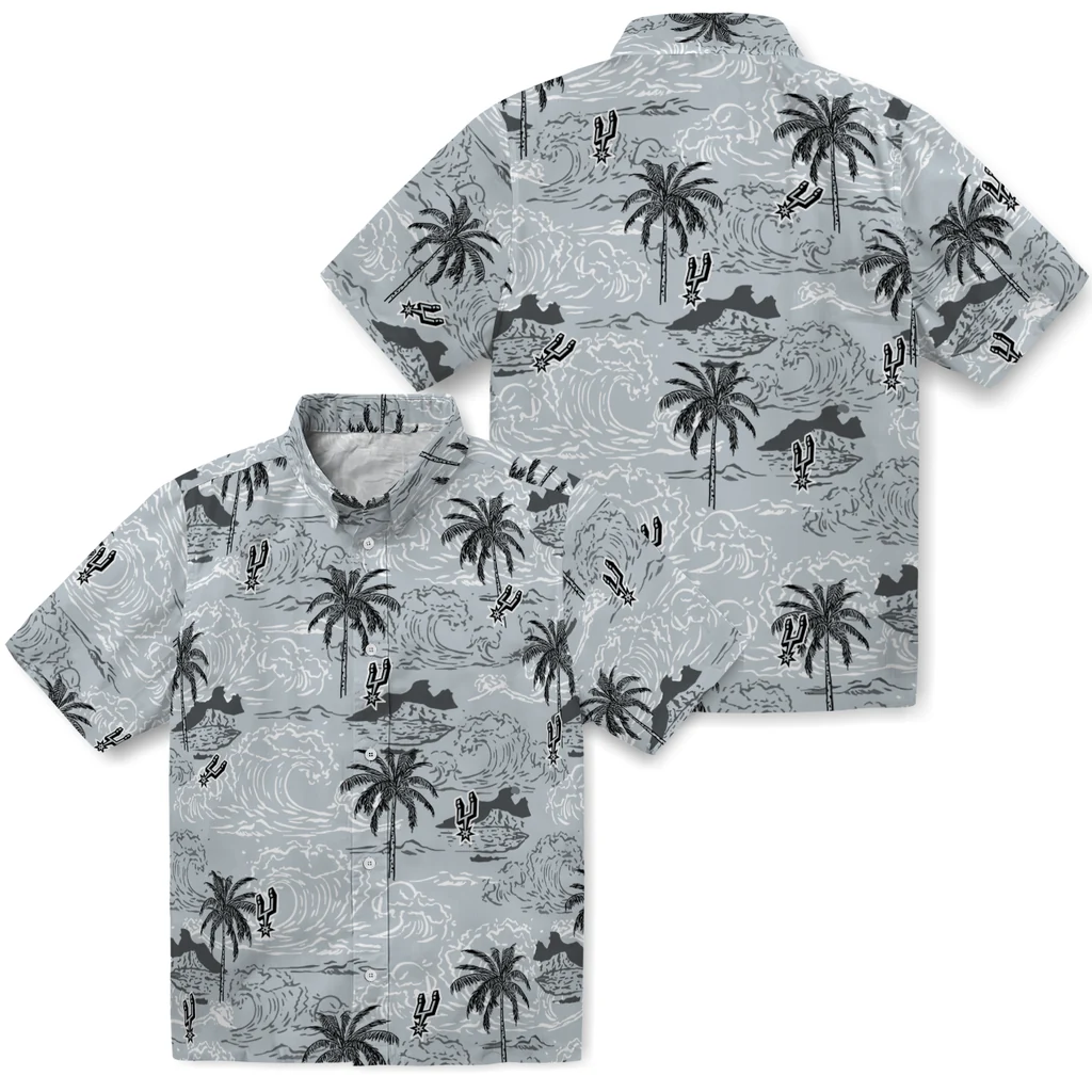 San Antonio Spurs Hawaiian Shirt - Wave Palm san antonio spurs wave palm silver hawaiian shirts high quality