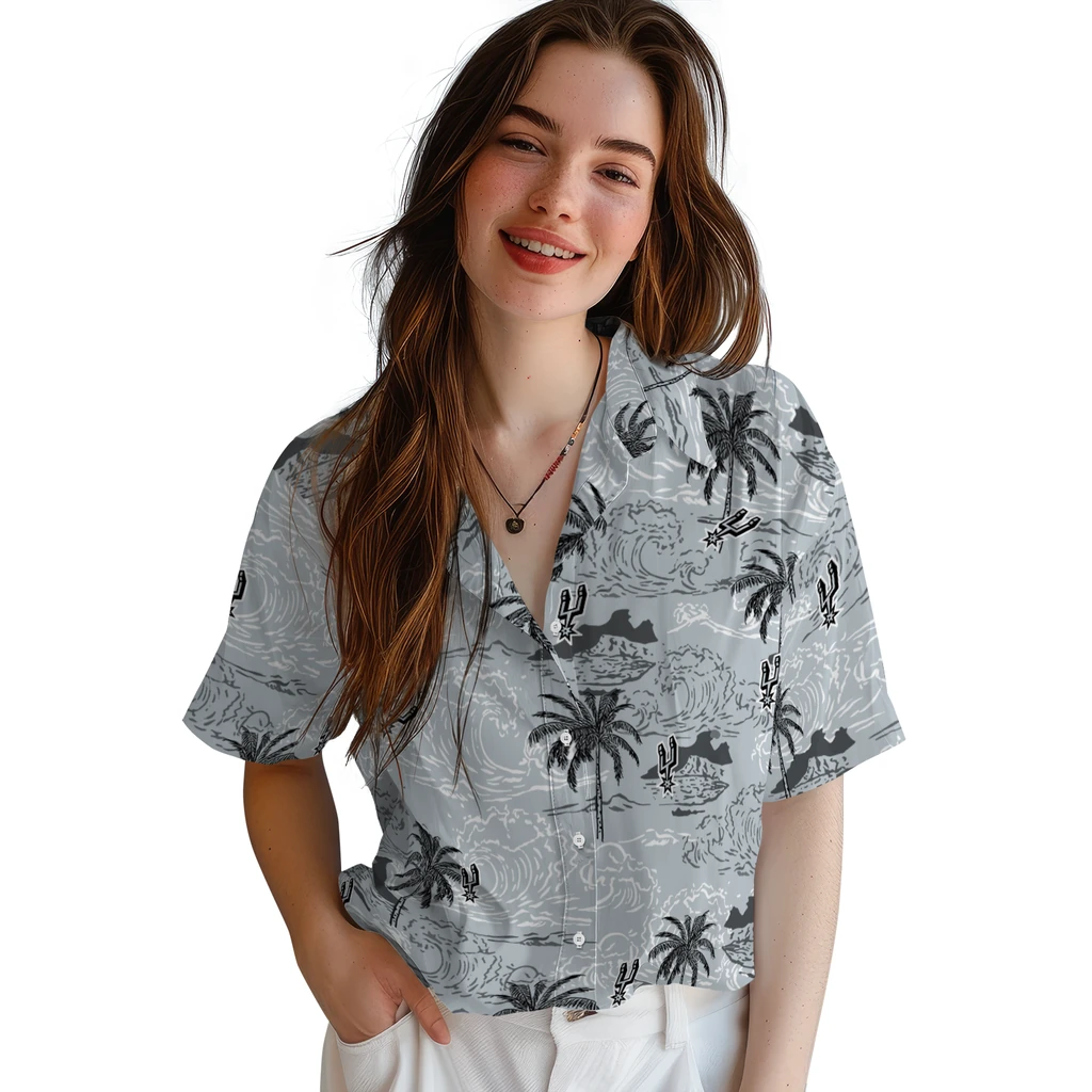 San Antonio Spurs Hawaiian Shirt - Wave Palm san antonio spurs wave palm silver hawaiian shirts latest model