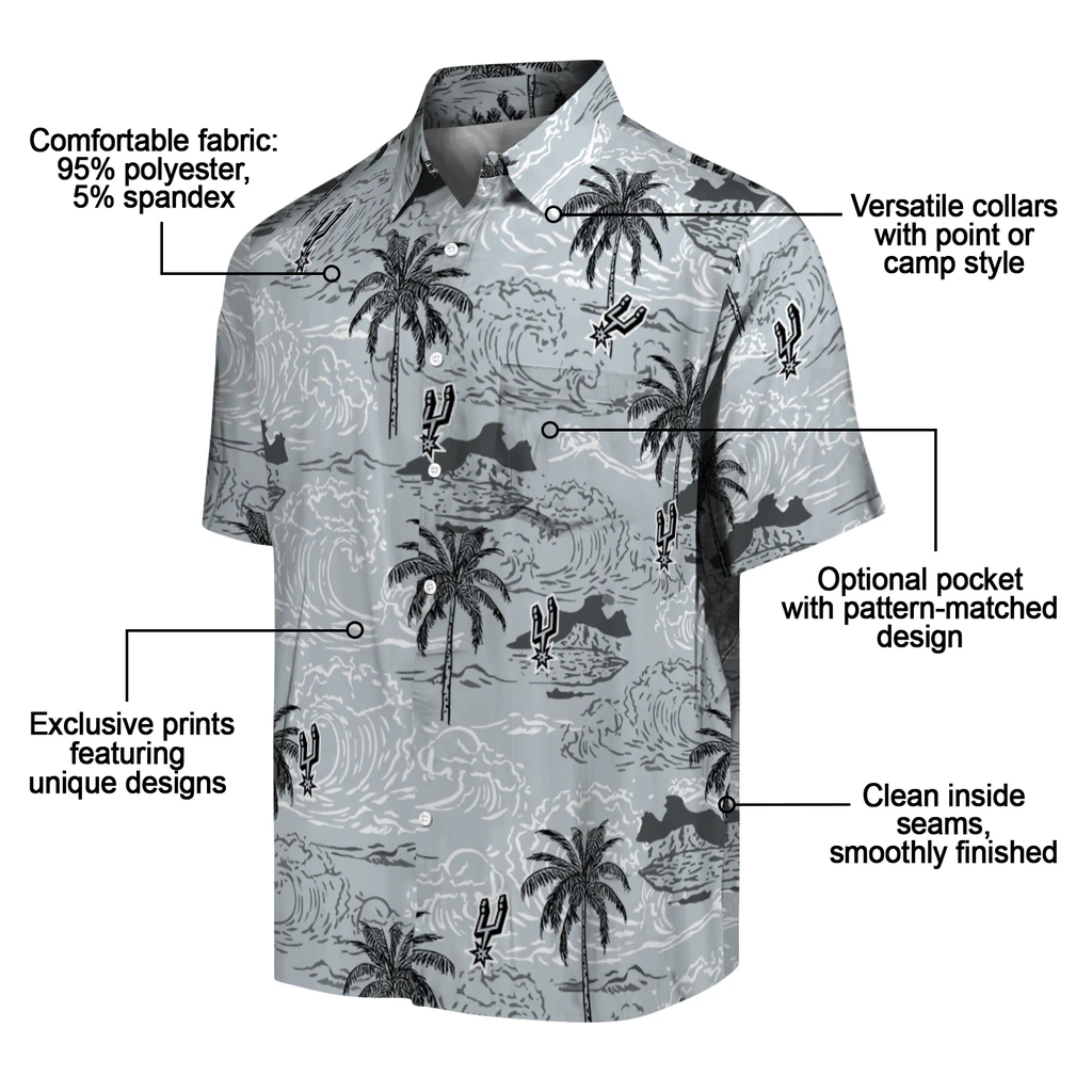 San Antonio Spurs Hawaiian Shirt - Wave Palm san antonio spurs wave palm silver hawaiian shirts new arrival