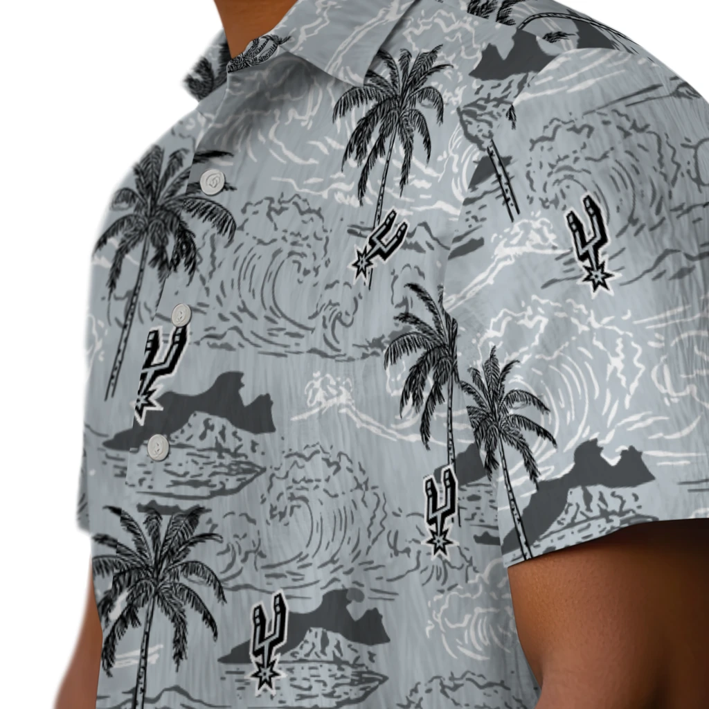 San Antonio Spurs Hawaiian Shirt - Wave Palm san antonio spurs wave palm silver hawaiian shirts trendy