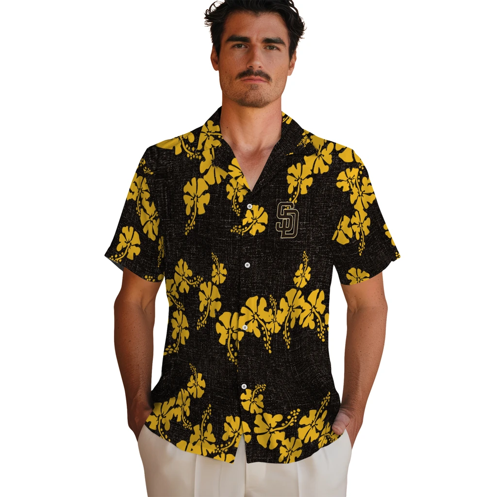 San Diego Padres Hawaiian Shirt - 50th State Flower san diego padres hibiscus petals brown hawaiian shirts fashion forward