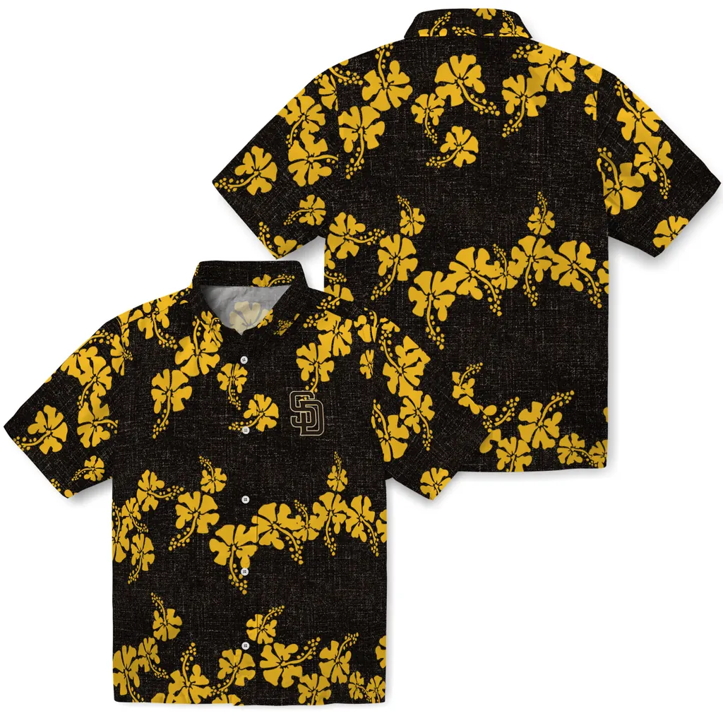 San Diego Padres Hawaiian Shirt - 50th State Flower san diego padres hibiscus petals brown hawaiian shirts high quality