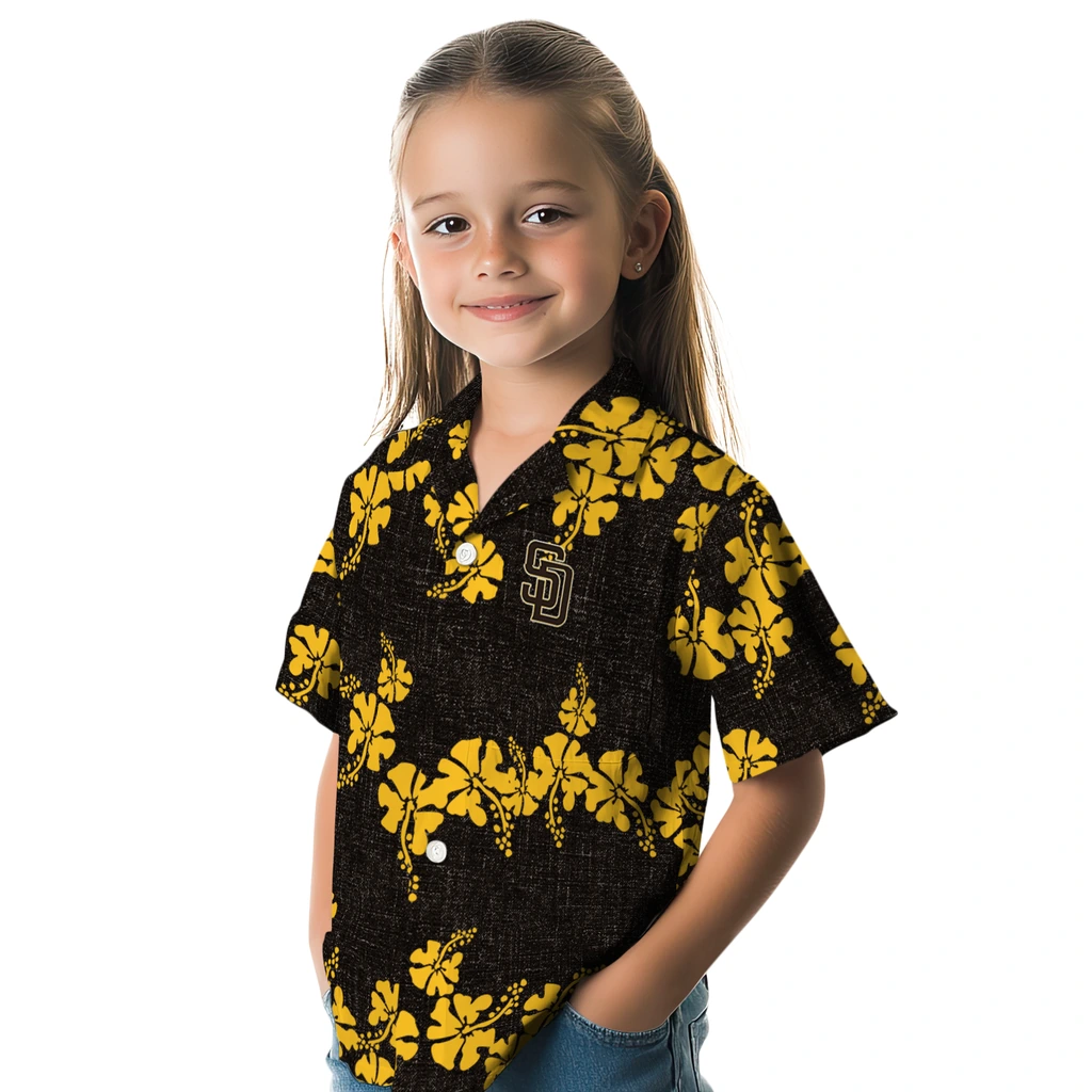 San Diego Padres Hawaiian Shirt - 50th State Flower san diego padres hibiscus petals brown hawaiian shirts premium grade
