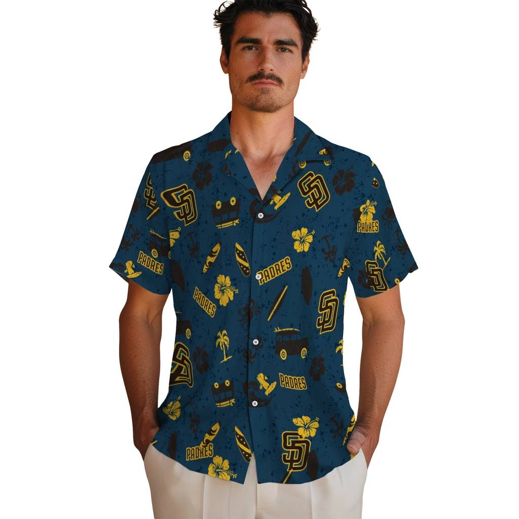 San Diego Padres Hawaiian Shirt - Beach Vibe san diego padres beach vibe navy hawaiian shirts fashion forward