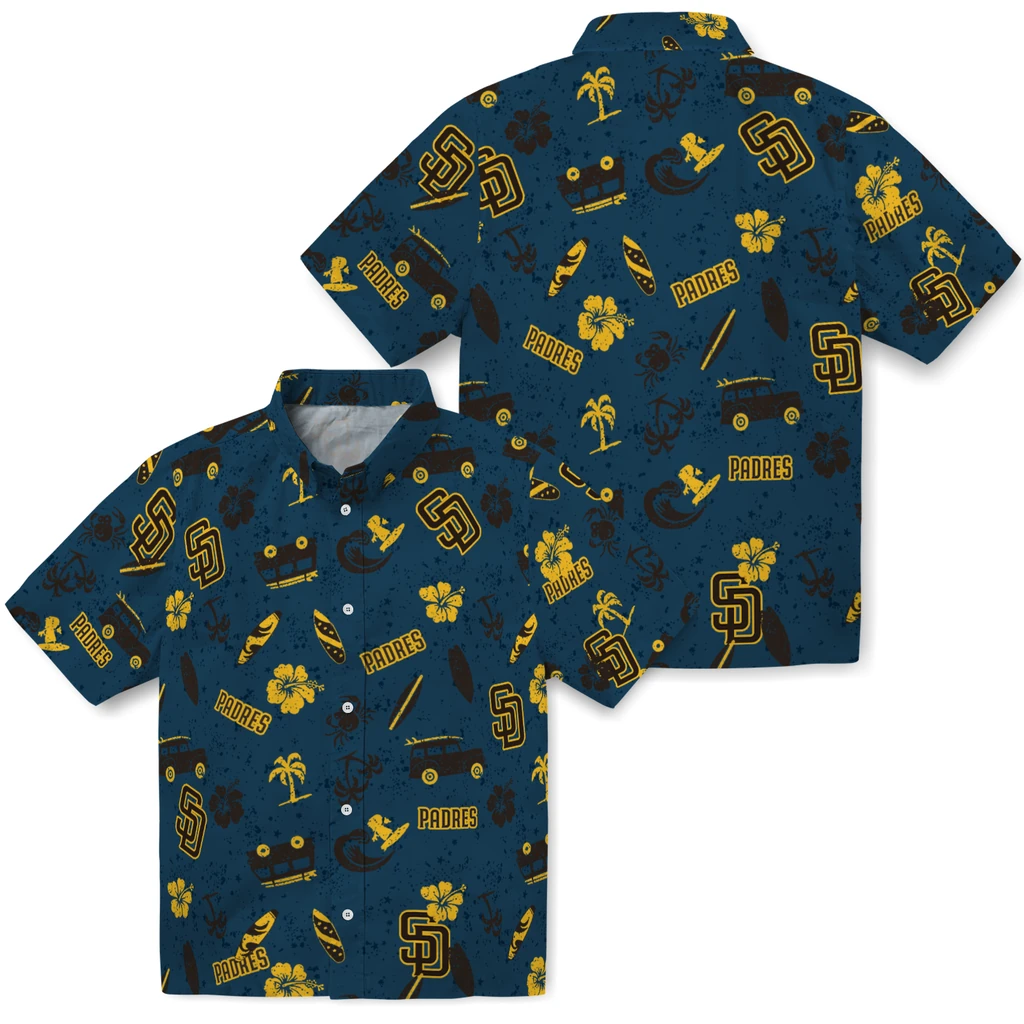 San Diego Padres Hawaiian Shirt - Beach Vibe san diego padres beach vibe navy hawaiian shirts high quality