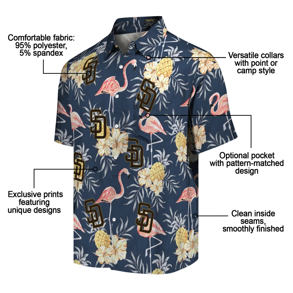 San Diego Padres Hawaiian Shirt - Flamingo Hibiscus san diego padres flamingo hibiscus navy hawaiian shirts new arrival