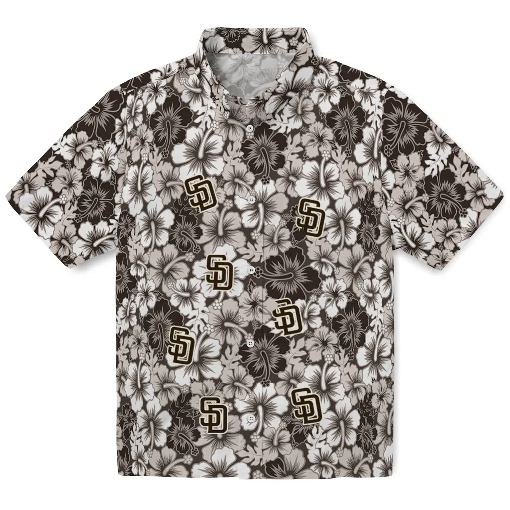 San Diego Padres Hawaiian Shirt - Hibiscus Blooms san diego padres hibiscus blooms brown hawaiian shirts best selling