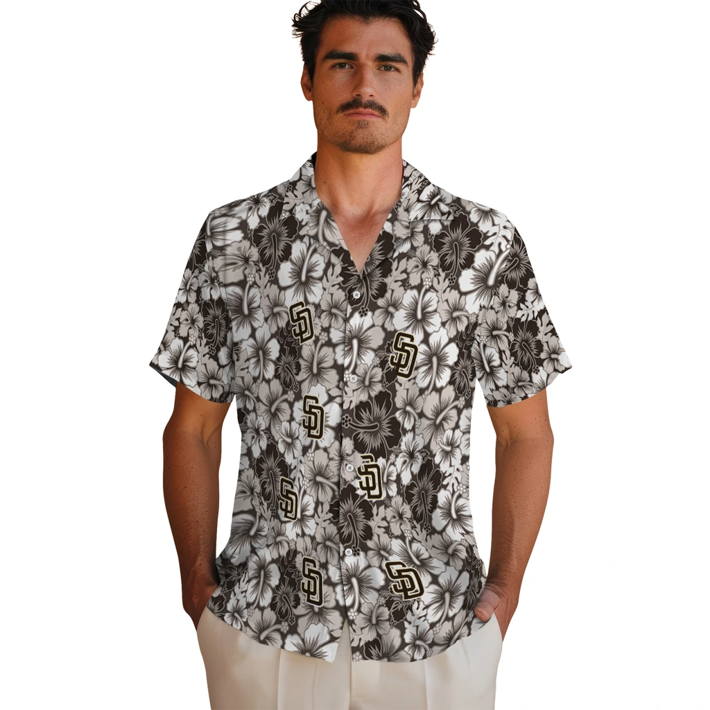 San Diego Padres Hawaiian Shirt - Hibiscus Blooms san diego padres hibiscus blooms brown hawaiian shirts fashion forward