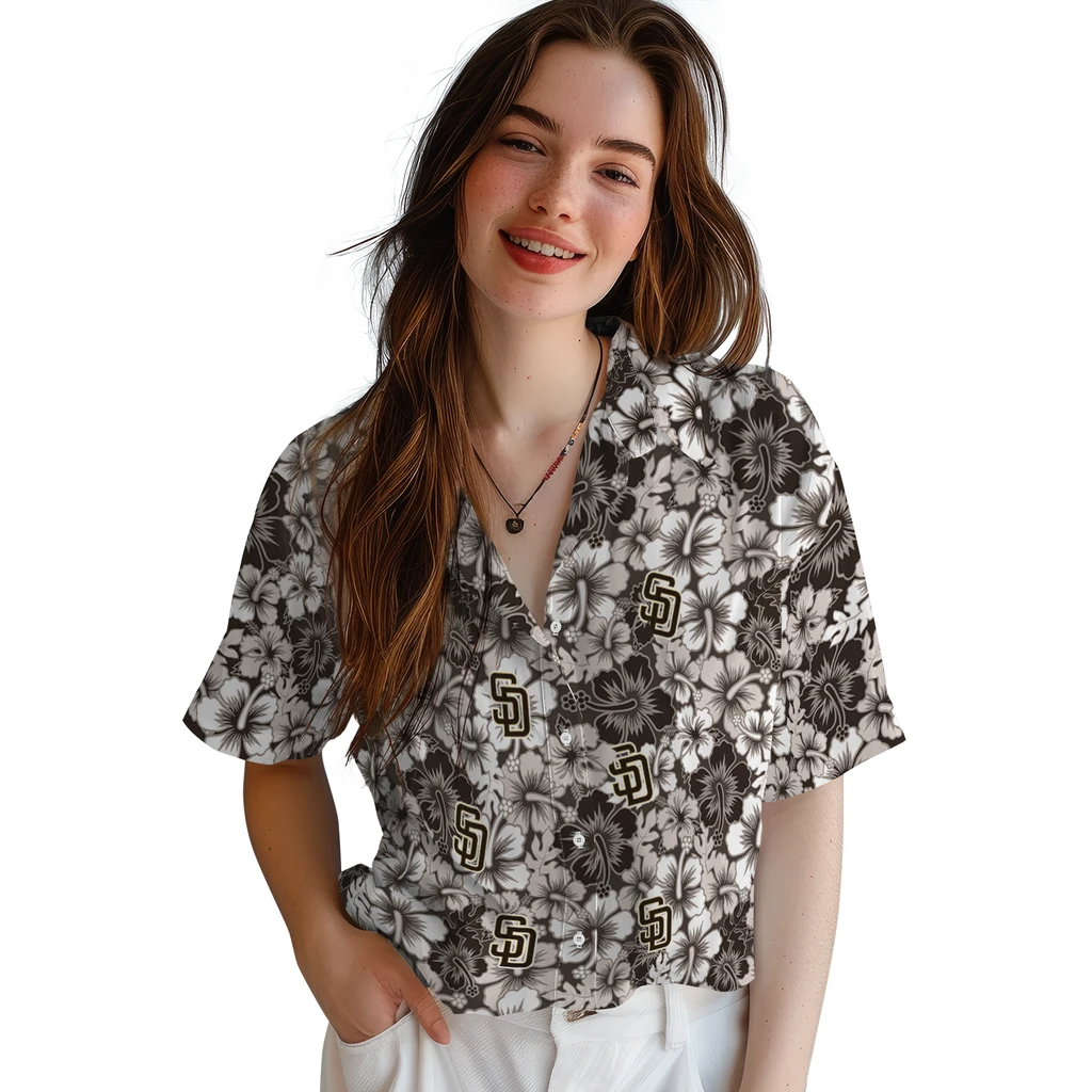 San Diego Padres Hawaiian Shirt - Hibiscus Blooms san diego padres hibiscus blooms brown hawaiian shirts latest model