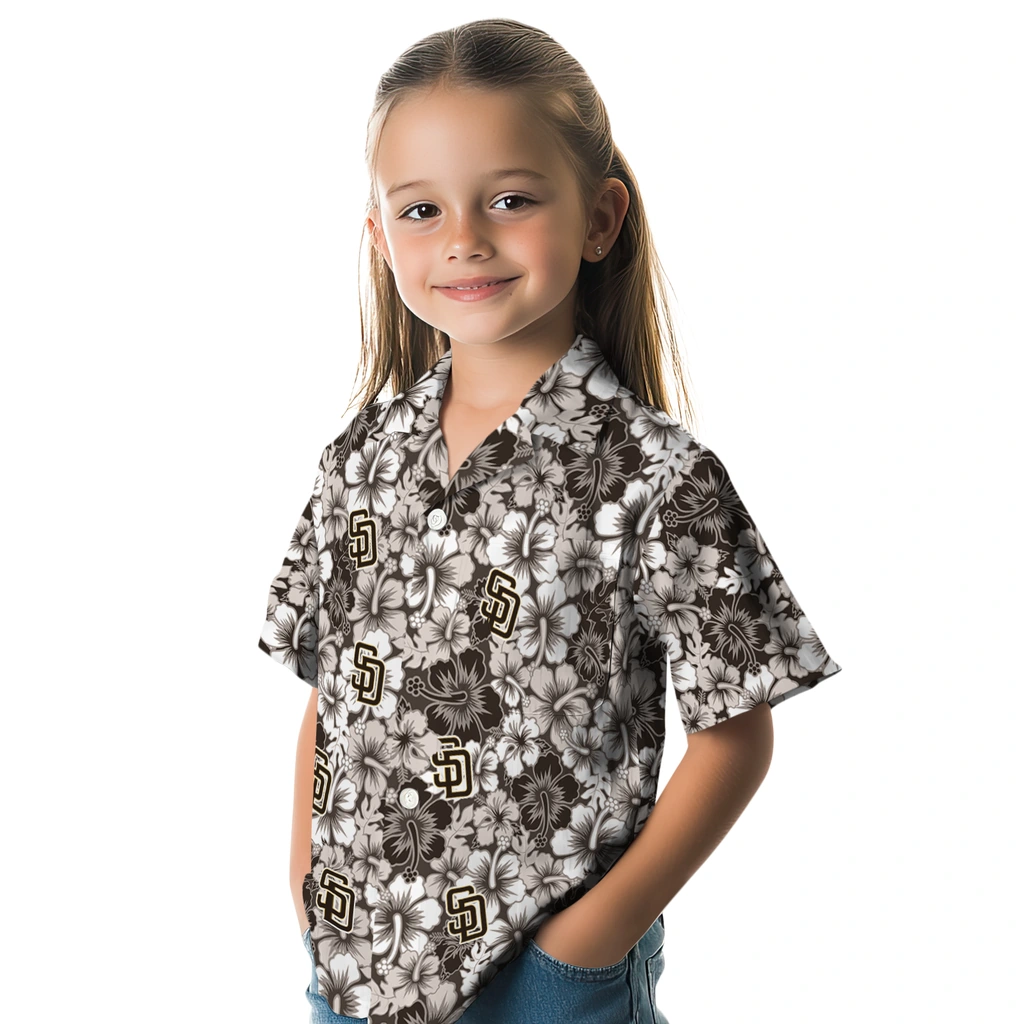 San Diego Padres Hawaiian Shirt - Hibiscus Blooms san diego padres hibiscus blooms brown hawaiian shirts premium grade