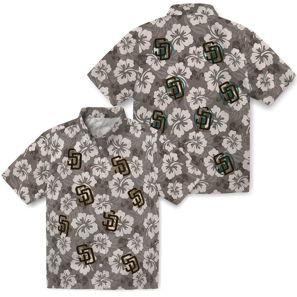 San Diego Padres Hawaiian Shirt - Hibiscus Cluster san diego padres hibiscus cluster brown hawaiian shirts high quality