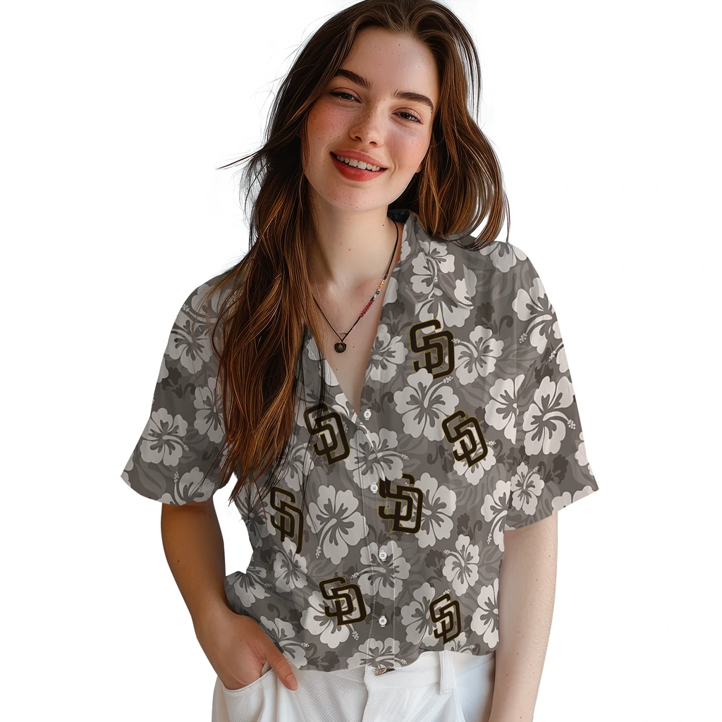 San Diego Padres Hawaiian Shirt - Hibiscus Cluster san diego padres hibiscus cluster brown hawaiian shirts latest model