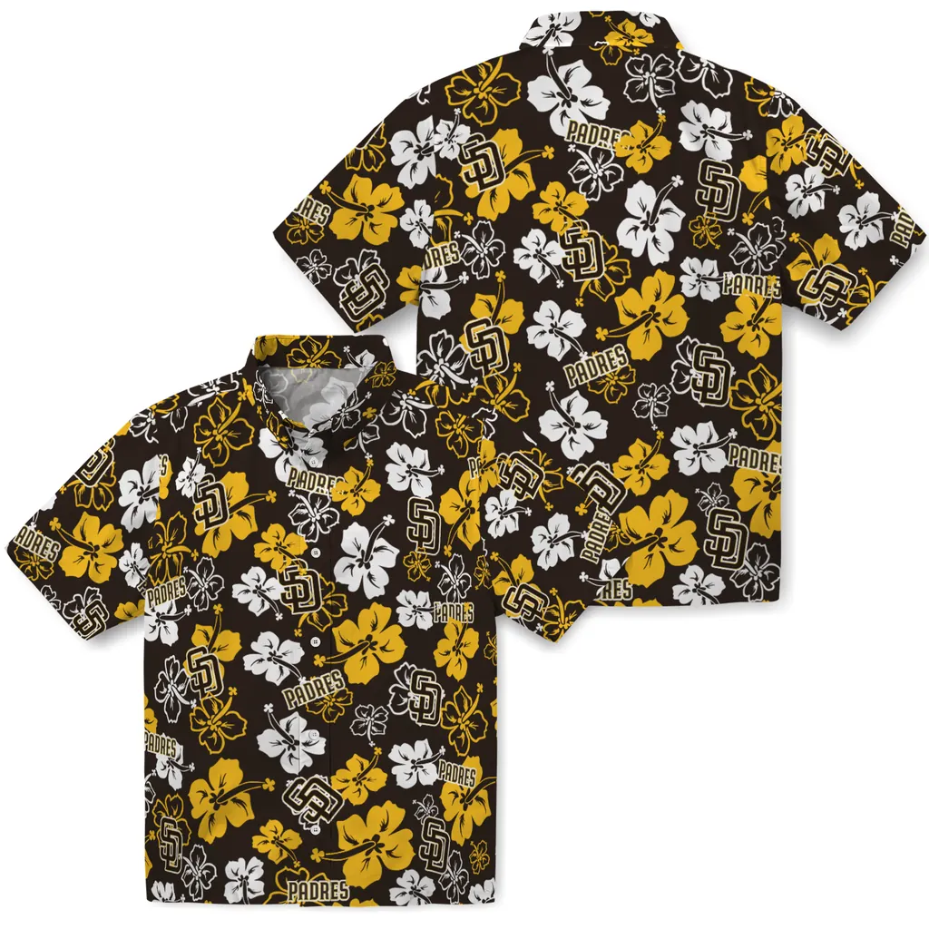 San Diego Padres Hawaiian Shirt - Hibiscus Flower Design san diego padres hibiscus bloom brown hawaiian shirts high quality