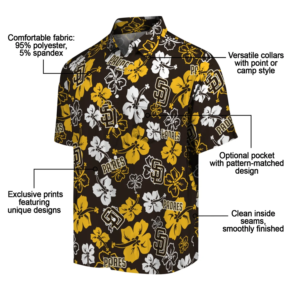 San Diego Padres Hawaiian Shirt - Hibiscus Flower Design san diego padres hibiscus bloom brown hawaiian shirts new arrival