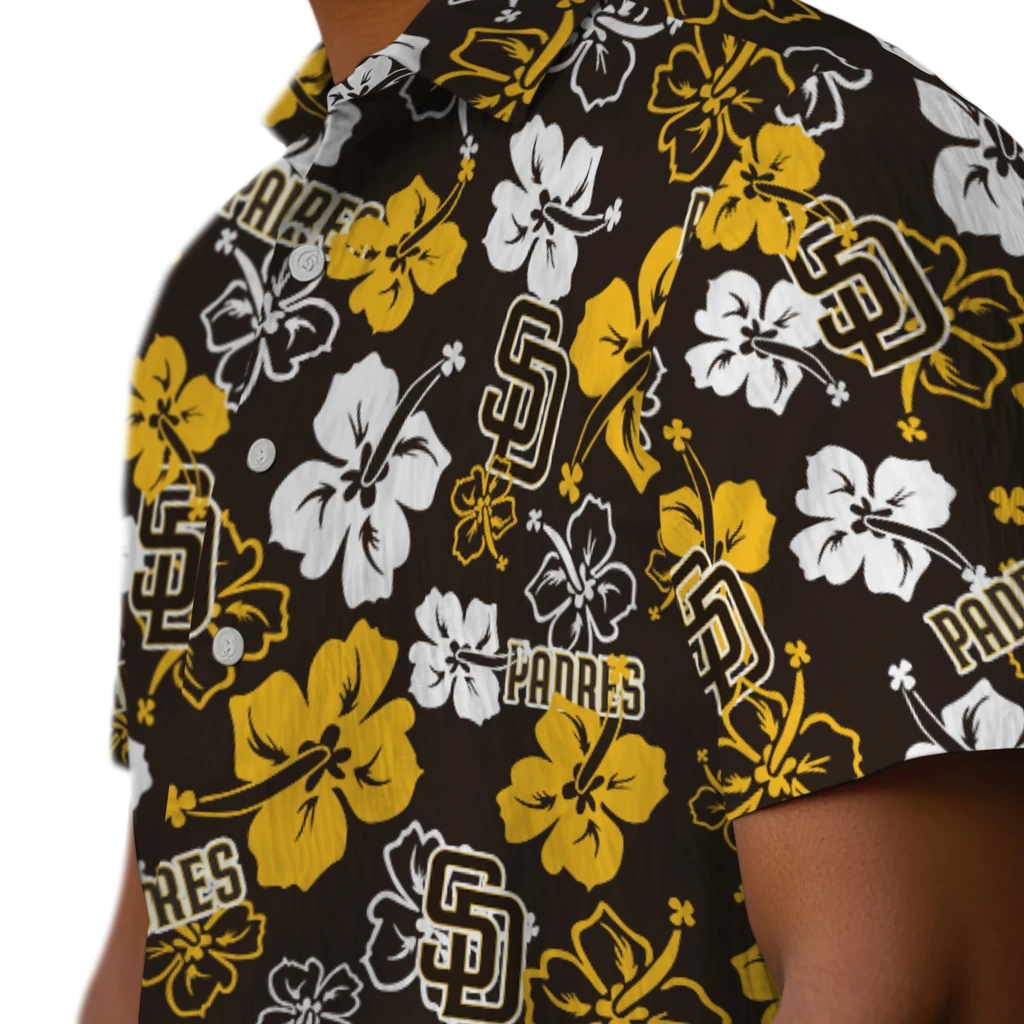 San Diego Padres Hawaiian Shirt - Hibiscus Flower Design san diego padres hibiscus bloom brown hawaiian shirts trendy
