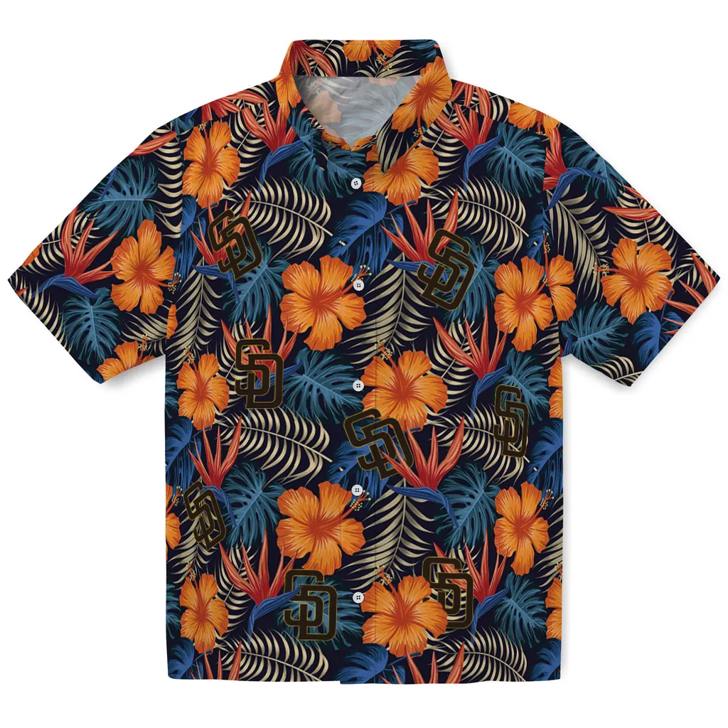 San Diego Padres Hawaiian Shirt - Hibiscus Foliage san diego padres hibiscus foliage hawaiian shirts best selling