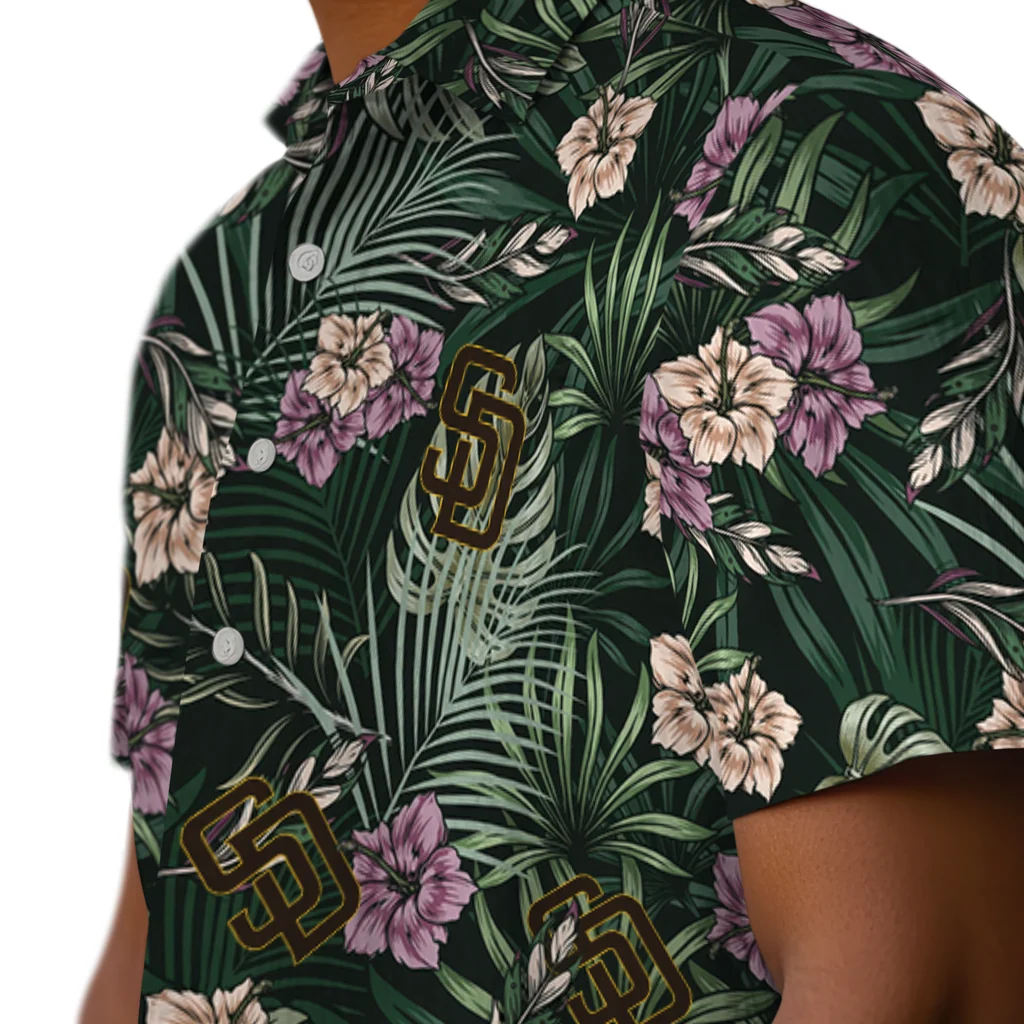 San Diego Padres Hawaiian Shirt - Hibiscus Leaves Pattern san diego padres hibiscus leaves pattern green hawaiian shirts trendy