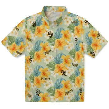 san diego padres hibiscus mood pale lime yellow hawaiian shirts best selling