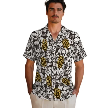 san diego padres hibiscus motif brown white hawaiian shirts fashion forward