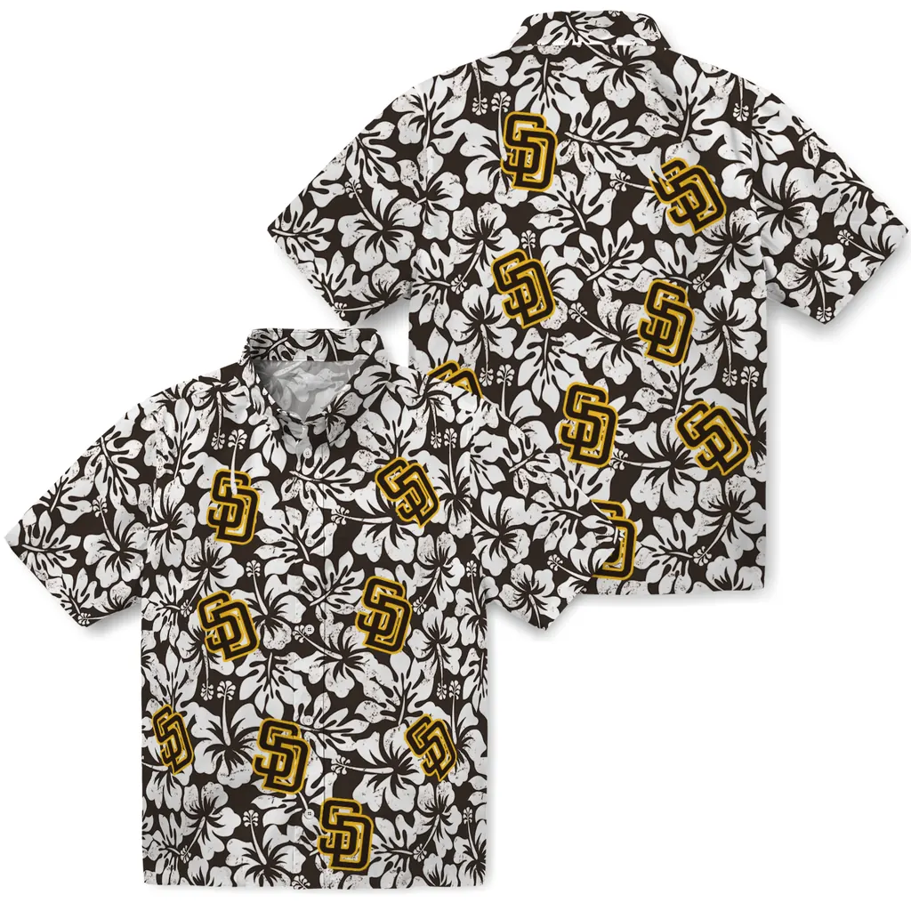 San Diego Padres Hawaiian Shirt - Hibiscus Motif san diego padres hibiscus motif brown white hawaiian shirts high quality