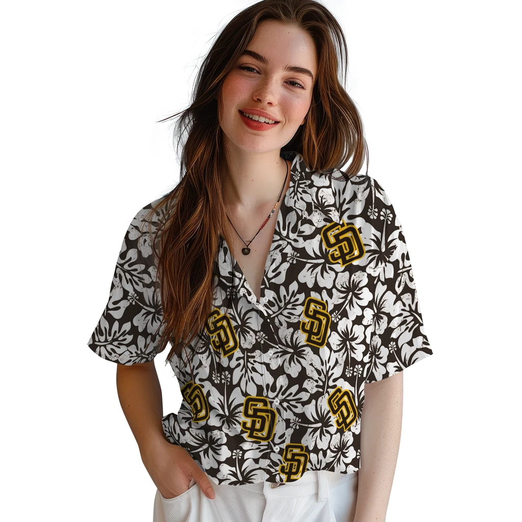 San Diego Padres Hawaiian Shirt - Hibiscus Motif san diego padres hibiscus motif brown white hawaiian shirts latest model