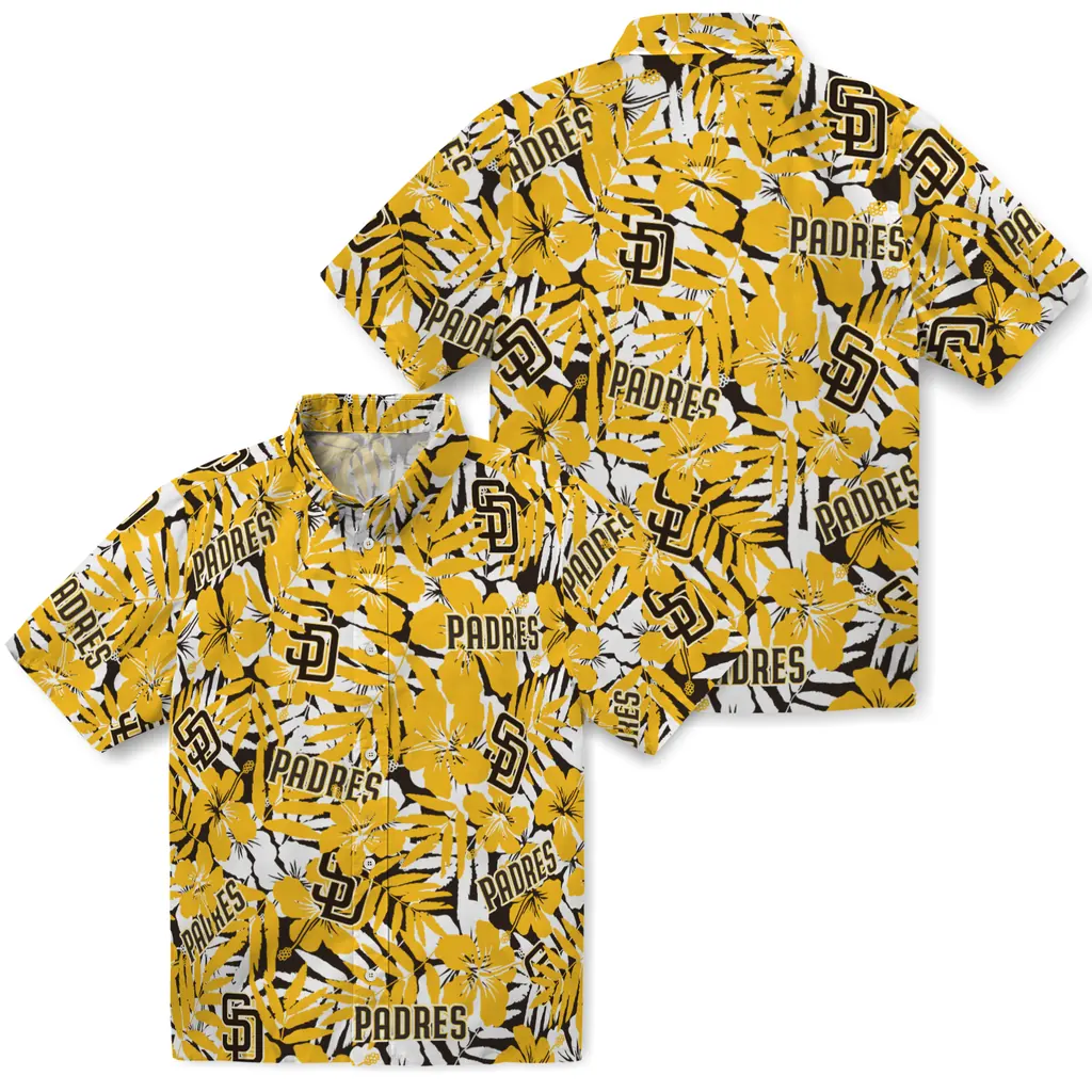 San Diego Padres Hawaiian Shirt - Hibiscus Overlay san diego padres hibiscus overlay hawaiian shirts high quality