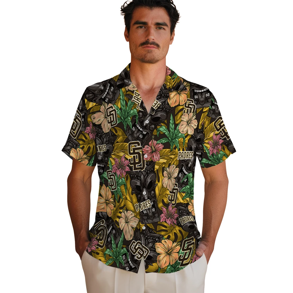 San Diego Padres Hawaiian Shirt - Hibiscus Tiki Jungle san diego padres tiki jungle brown hawaiian shirts fashion forward