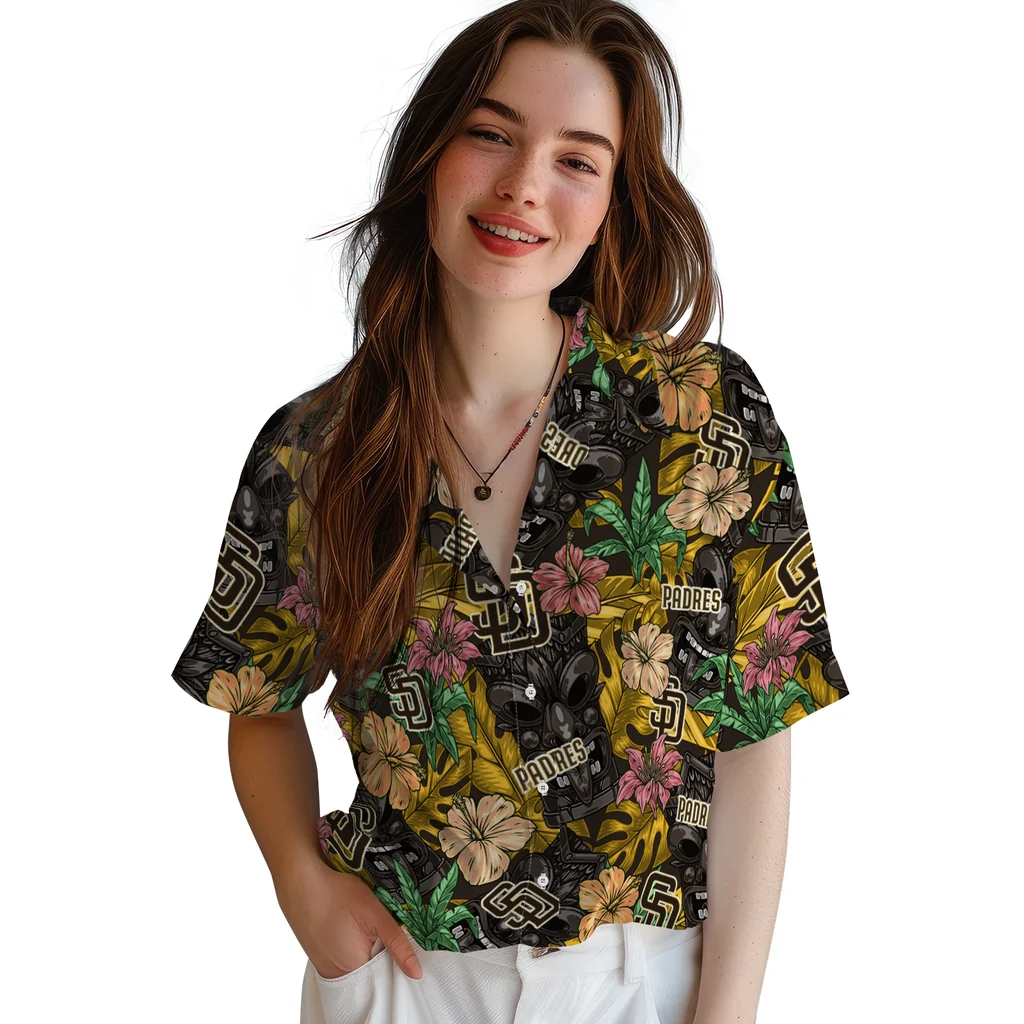 San Diego Padres Hawaiian Shirt - Hibiscus Tiki Jungle san diego padres tiki jungle brown hawaiian shirts latest model