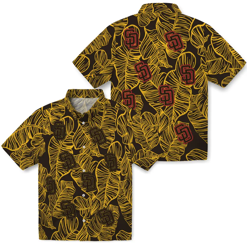 San Diego Padres Hawaiian Shirt - Leaf Outline san diego padres leaf outline brown hawaiian shirts high quality