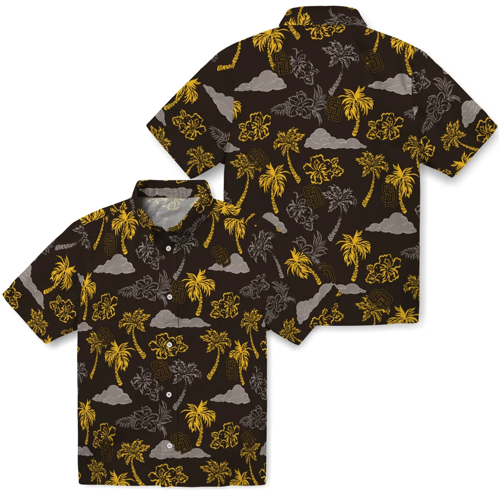 San Diego Padres Hawaiian Shirt - Palm And Clouds san diego padres palm and clouds brown hawaiian shirts high quality