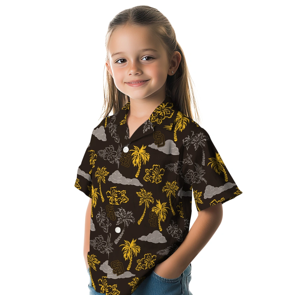 San Diego Padres Hawaiian Shirt - Palm And Clouds san diego padres palm and clouds brown hawaiian shirts premium grade