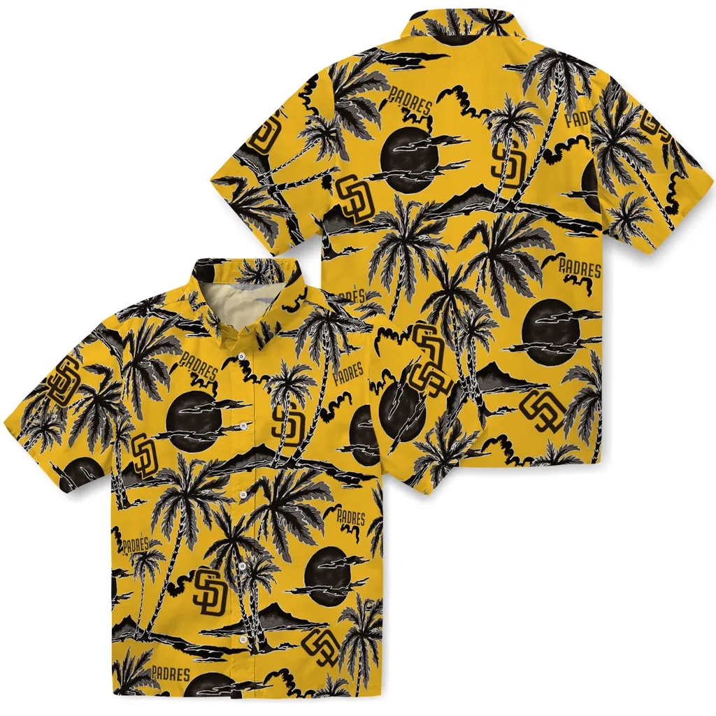 San Diego Padres Hawaiian Shirt - Palm Sunset san diego padres palm sunset hawaiian shirts high quality