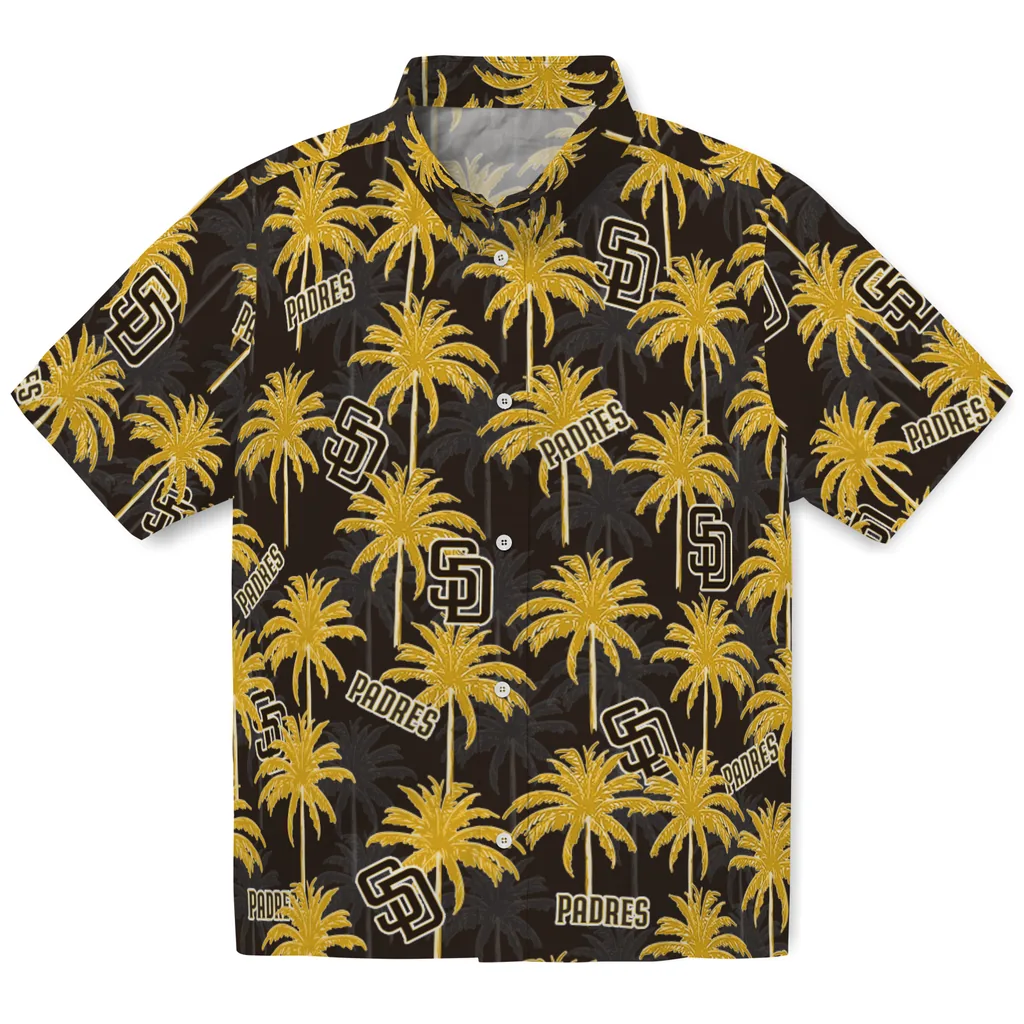 San Diego Padres Hawaiian Shirt - Palm Tree Motif san diego padres palm grove brown hawaiian shirts best selling