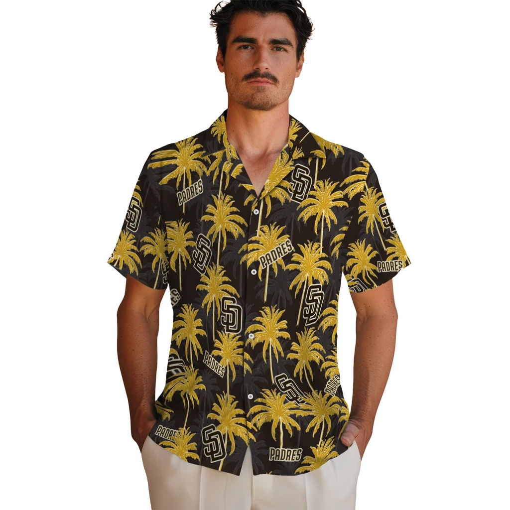 San Diego Padres Hawaiian Shirt - Palm Tree Motif san diego padres palm grove brown hawaiian shirts fashion forward