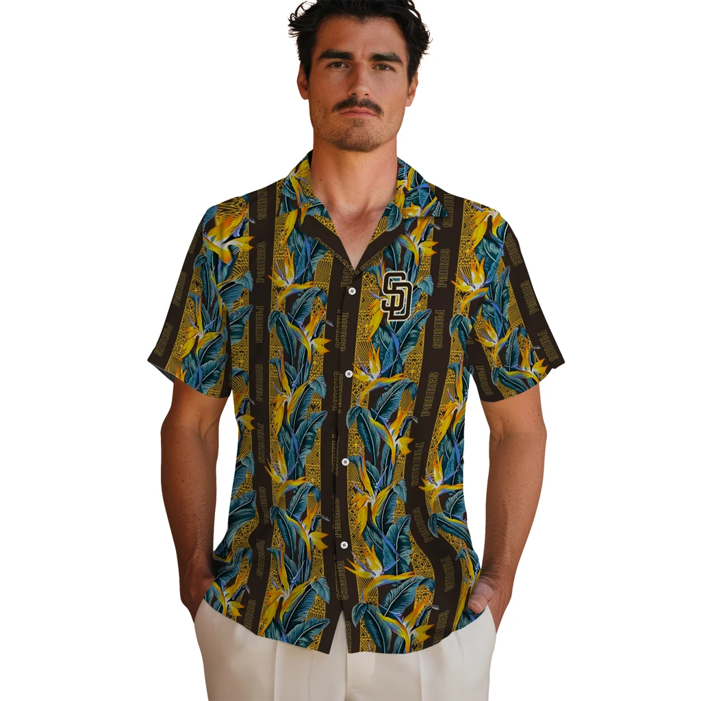 San Diego Padres Hawaiian Shirt - Paradise Vines san diego padres paradise vines brown hawaiian shirts fashion forward