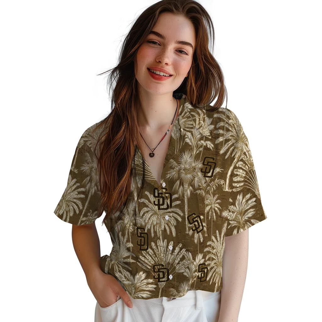 San Diego Padres Hawaiian Shirt - Vintage Palm Tree san diego padres palm shadows brown hawaiian shirts latest model