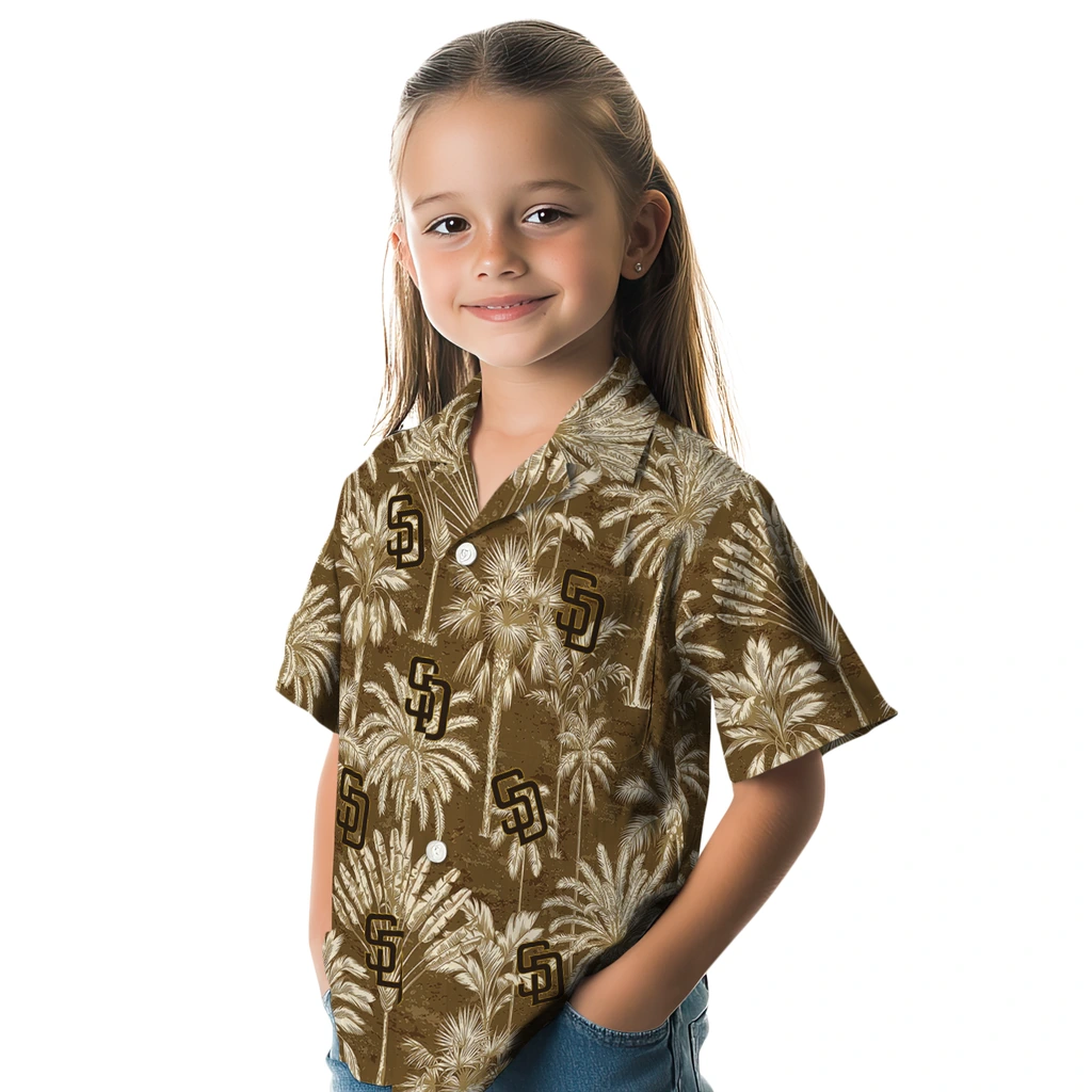 San Diego Padres Hawaiian Shirt - Vintage Palm Tree san diego padres palm shadows brown hawaiian shirts premium grade