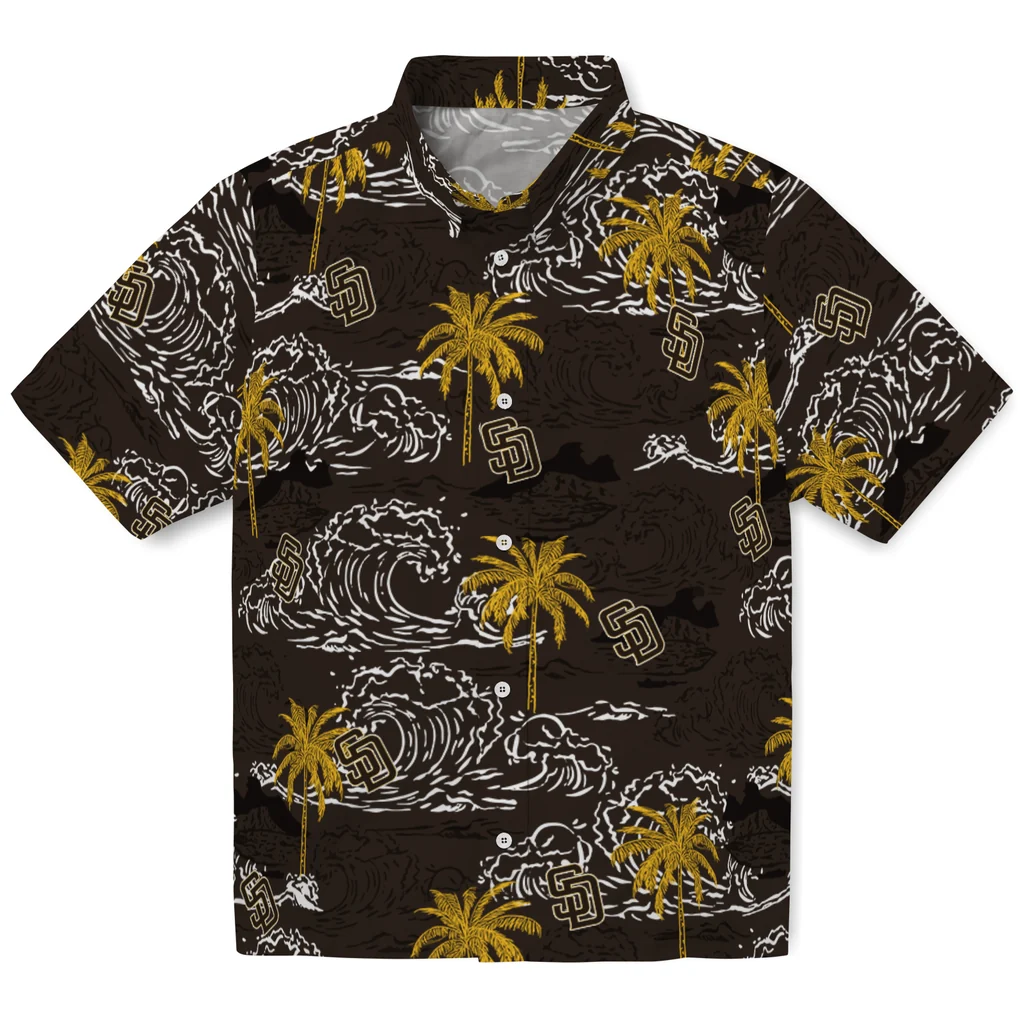 San Diego Padres Hawaiian Shirt - Wave Palm san diego padres wave palm brown hawaiian shirts best selling