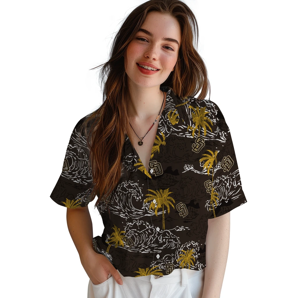 San Diego Padres Hawaiian Shirt - Wave Palm san diego padres wave palm brown hawaiian shirts latest model